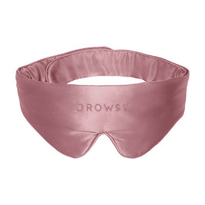 Introducing the Featherweight Silk Eye Mask Damask Rose by us.drowsysleepco—a luxurious pink mulberry silk sleep mask, beautifully embroidered with DROWSY on the front and showcased against a crisp white background. The perfect accessory for restful nights.