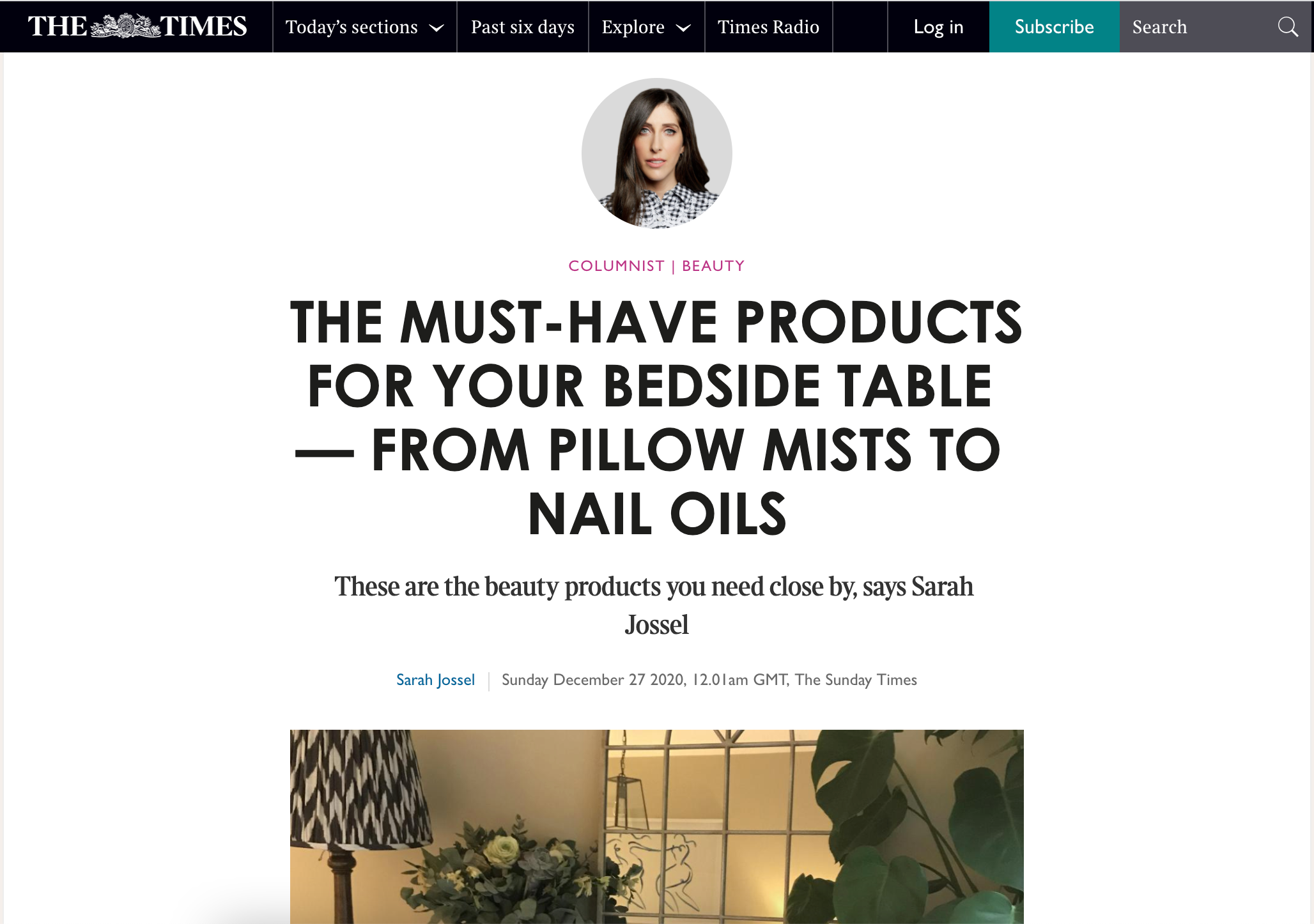 Screen shot from article featuring Drowsy Sleep Co in the Sunday Times Style Magazine..