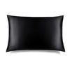 The Black Jade Silk Pillowcase by us.drowsysleepco is a rectangular black silk pillowcase with a smooth, shiny finish, shown on a white background. "DROWSY" is subtly embossed in the lower left—a beauty essential gentle on skin and hair.