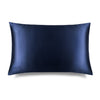 The us.drowsysleepco Midnight Blue Silk Pillowcase features a rectangular, dark blue design with a subtle logo—ideal for skincare, beauty routines, and protecting hair. Shown on a white background.