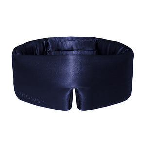 Luxury blue Drowsy silk sleep mask on white background