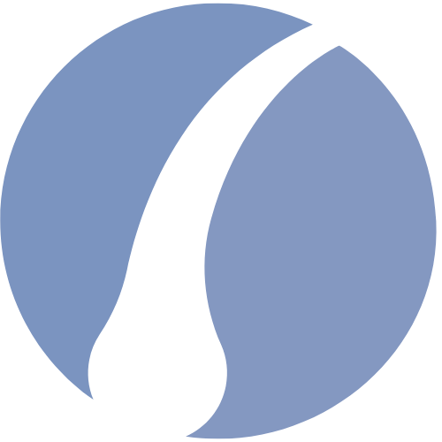 A simple graphic of a tennis ball, featuring a stylized white curved line on a solid blue background.