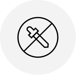 A black outline of a dropper tool crossed out by a diagonal line, centered on a light gray circular background, indicating no dropper or no color picking allowed.