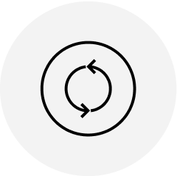 A black circular arrow icon representing synchronization or refresh, centered on a light gray circular background.