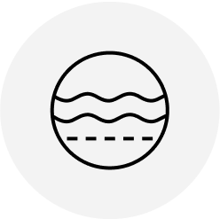 A black outline of a circle with two wavy lines on the upper half and a dashed straight line on the lower half, centered on a light gray circular background.