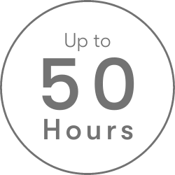 Gray circular badge with the text “Up to 50 lbs. ft.” in the center, indicating a limit or capacity of up to 50 pound-feet.