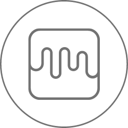 A gray icon of a waveform or signal graph enclosed within a square, which is itself surrounded by a broken-line circle.